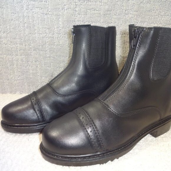 𝅺tuffrider Youth Size 4Y US Black Leather Front Zipper Ankle Boots - Picture 1 of 10